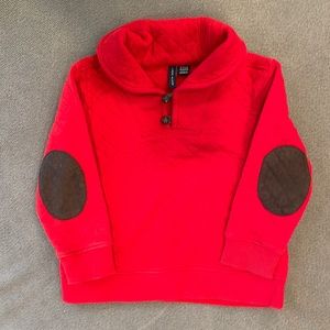 Janie and Jack 2T/24 mo red quilted sweater with faux leather elbow patches